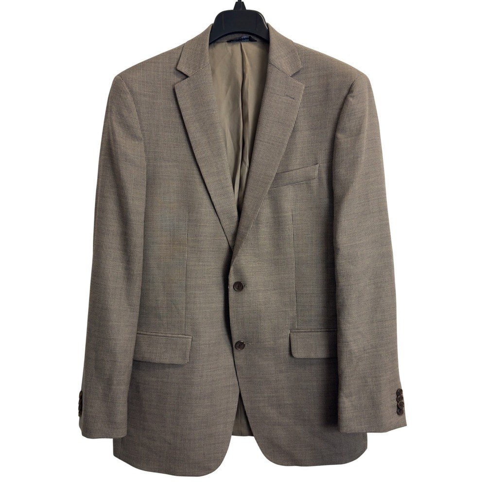 Marc Anthony Mens 42L Brown Wool Micro Check Two Button Blazer Sport Coat Long
